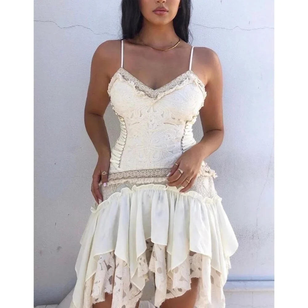 NWT Free People Ixiah Liminal Ivory Lace Ruffle Mini Dress | Grunge Fairycore 6 - Picture 16 of 16